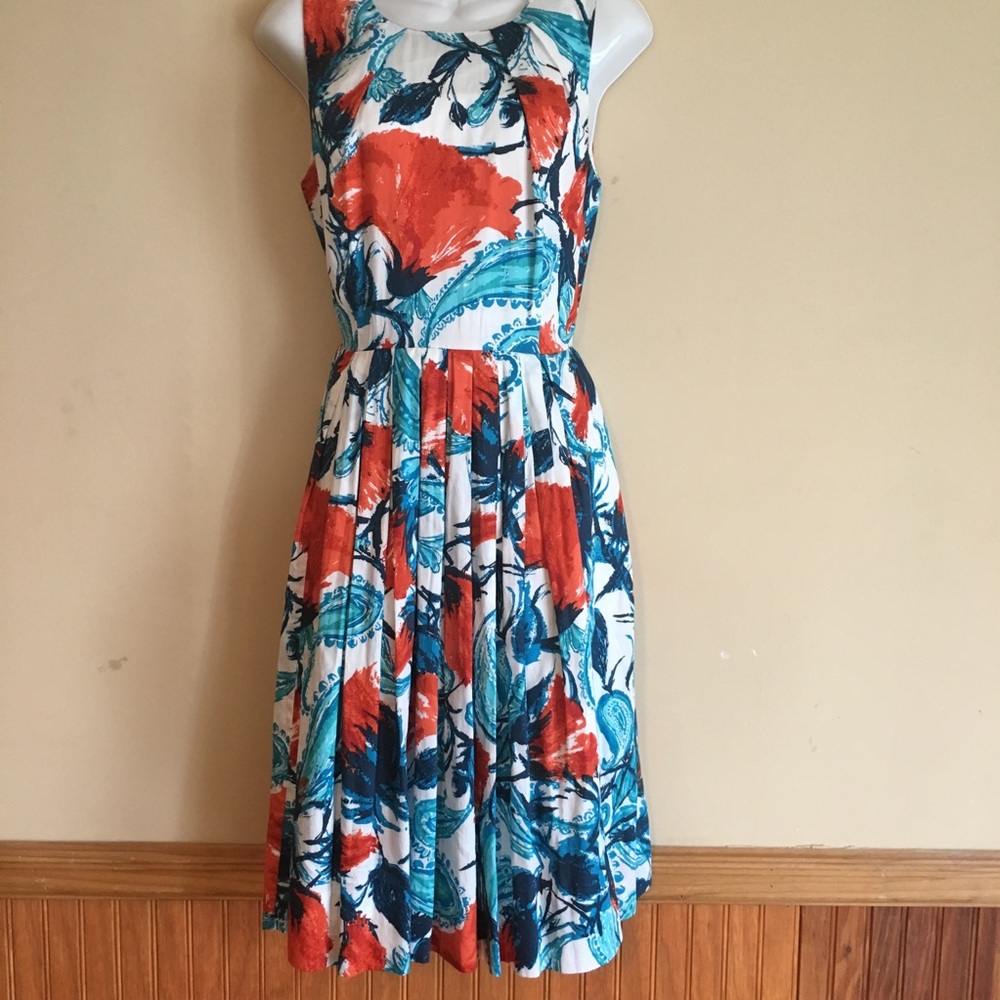 Talbots Tank Dress Midi Floral 6 Tie Back Pleats